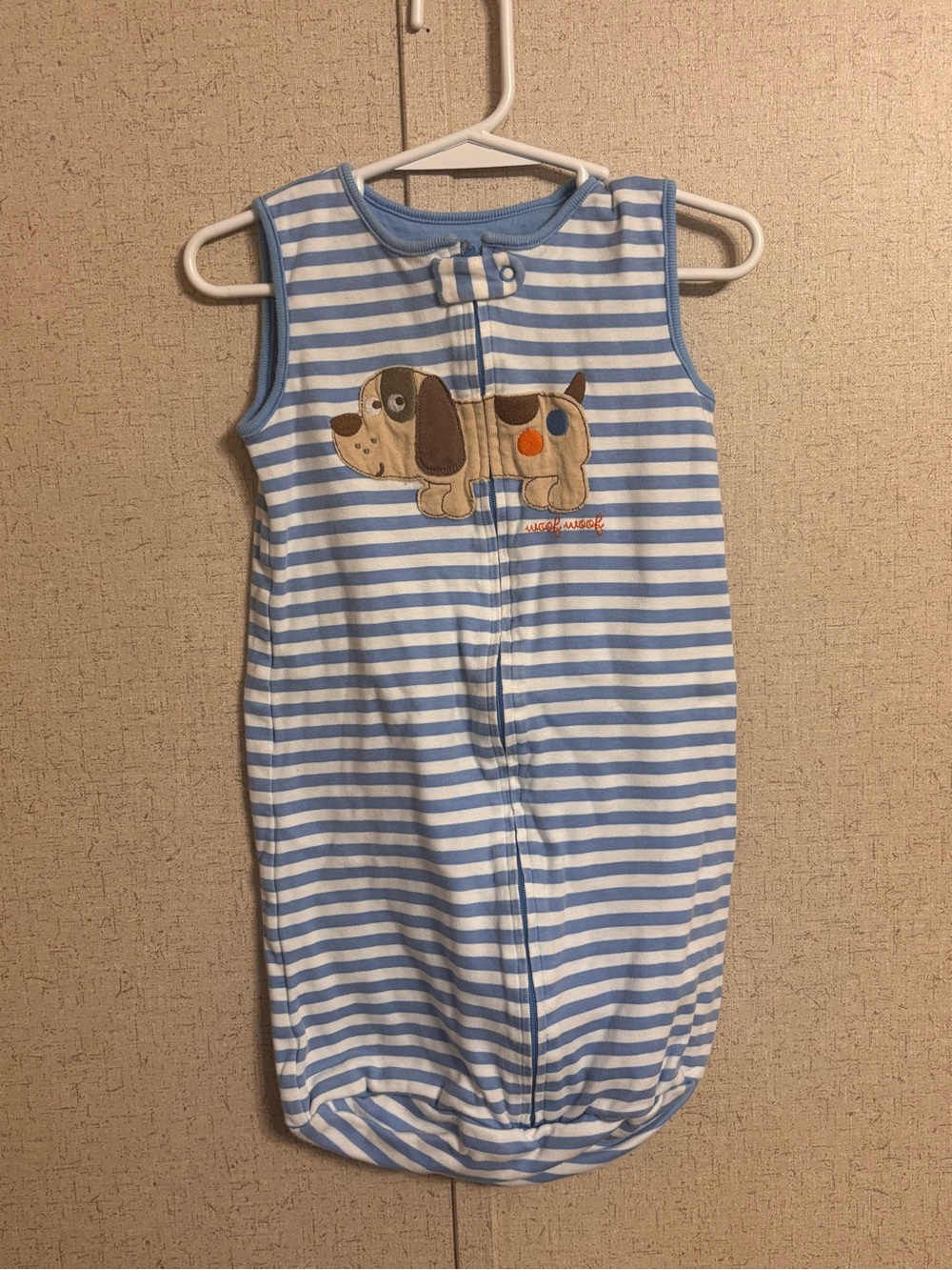 Carter's Blue & White Striped Sleeveless Sleep Sack with Dog Patch